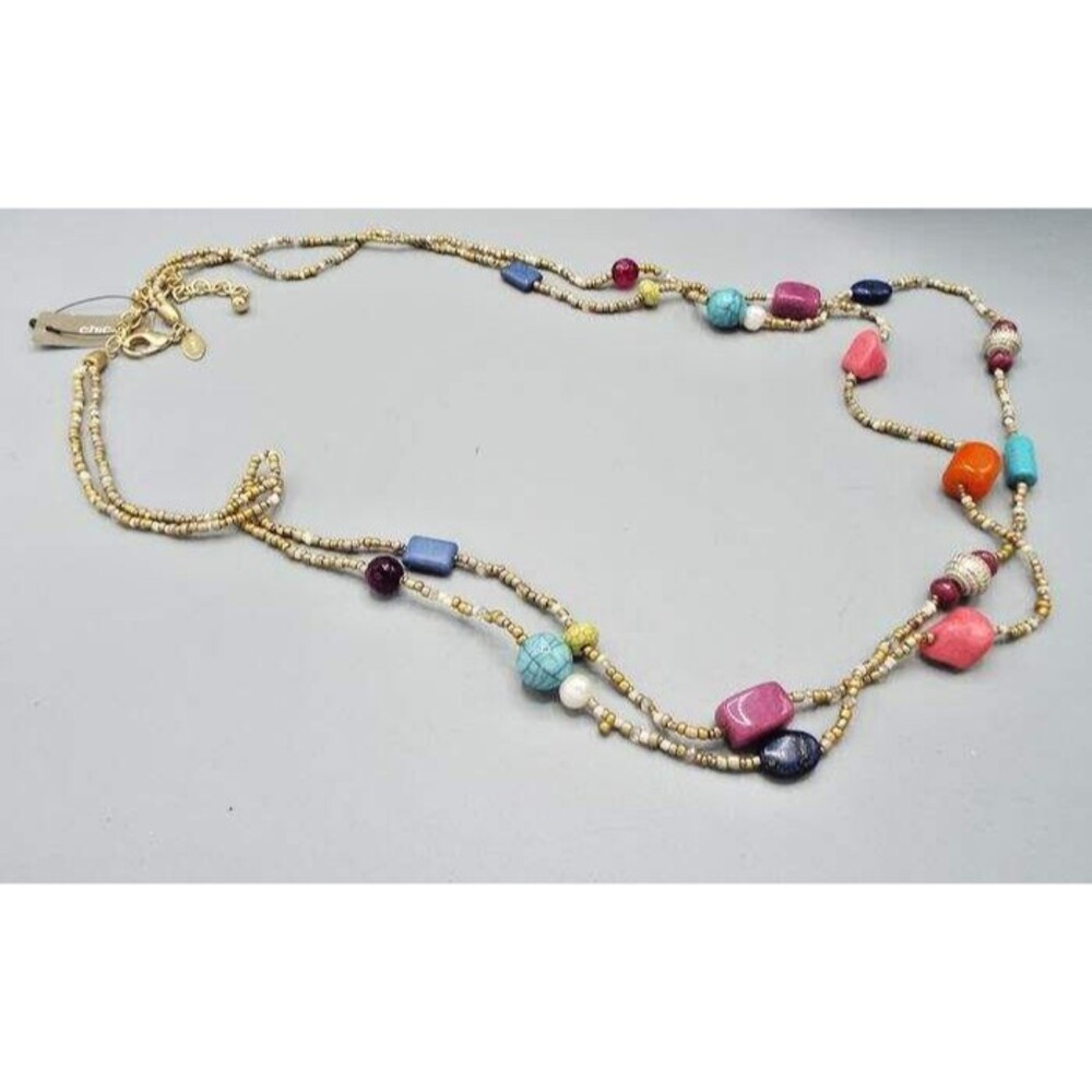 Chico's NWT Double Strand Colorful Colorblock Seed Bead Long 41.5" Necklace - Picture 4 of 8